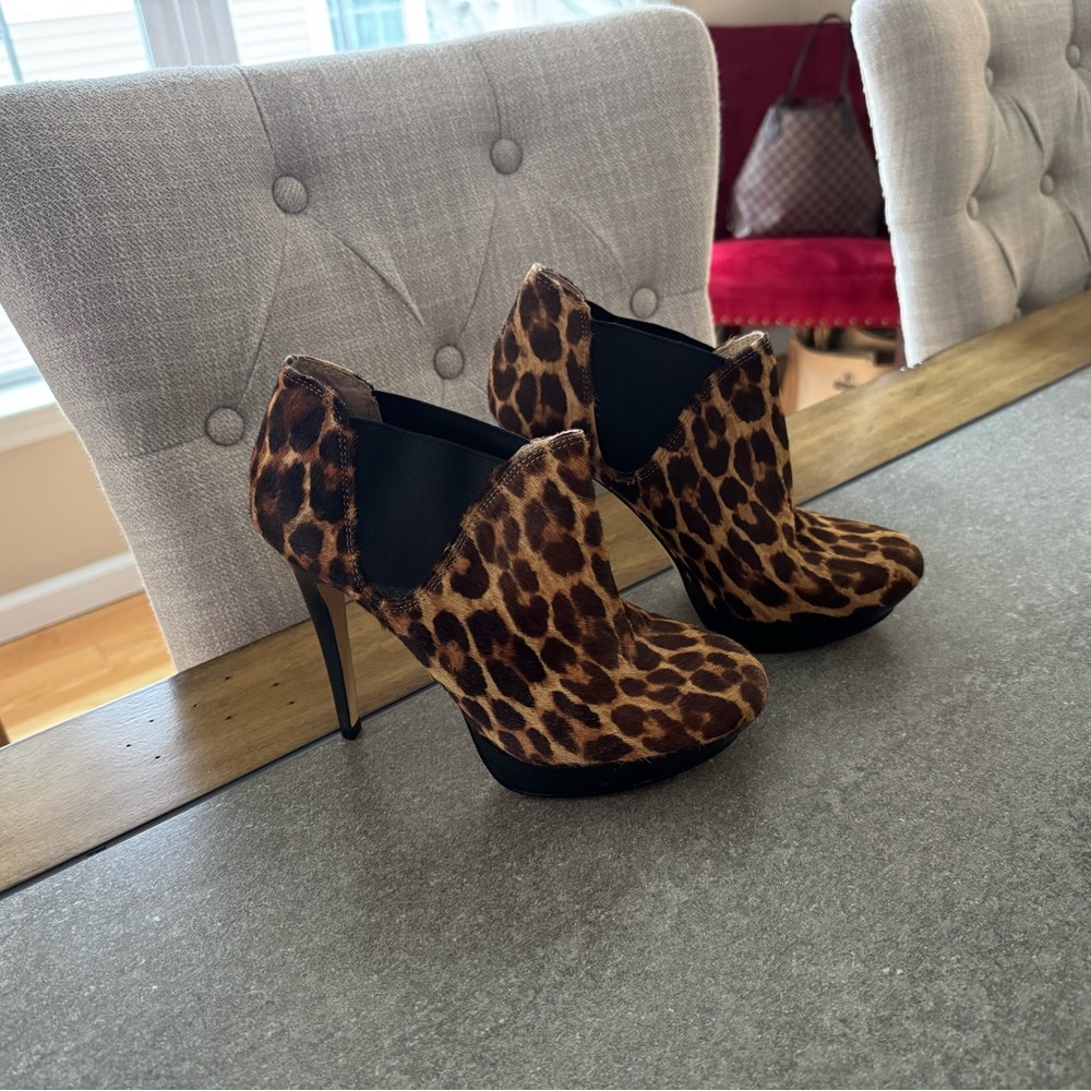 Brown Leopard Print High Heeled Booties